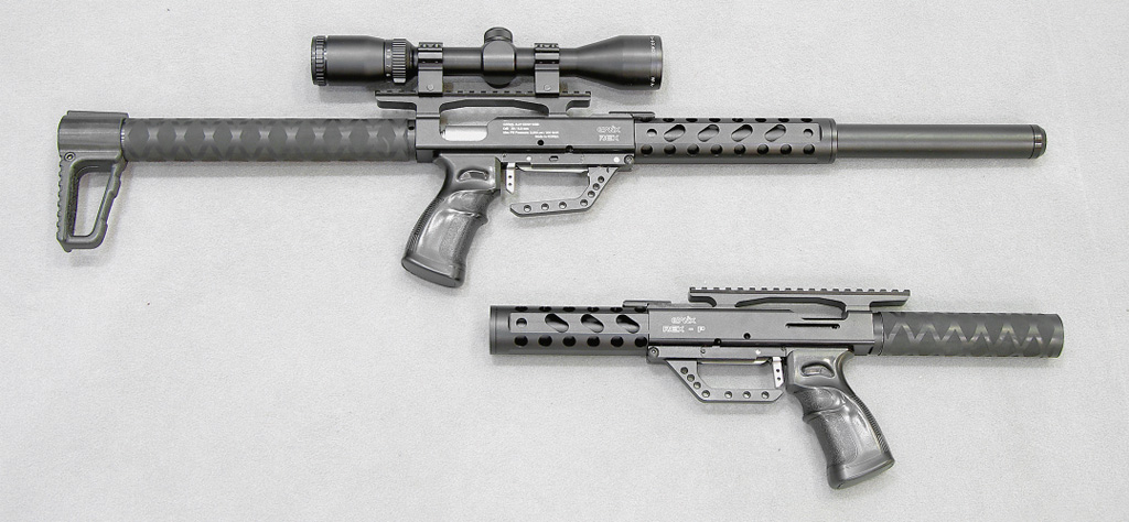 Винтовка Rex и пистолет Rex-P сильно отличаются своими массо-габаритными показателями и внешним видом от остальных, больших и тяжёлых, моделей PCP-пневматики южнокорейской компании Meca Evanix