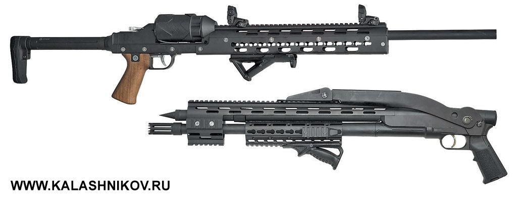  Прототип модернизированной «Рыси» (РМБ-93) и  прототип револьверного ружья от фирмы «Адара». Фото из журнала «Калашников»