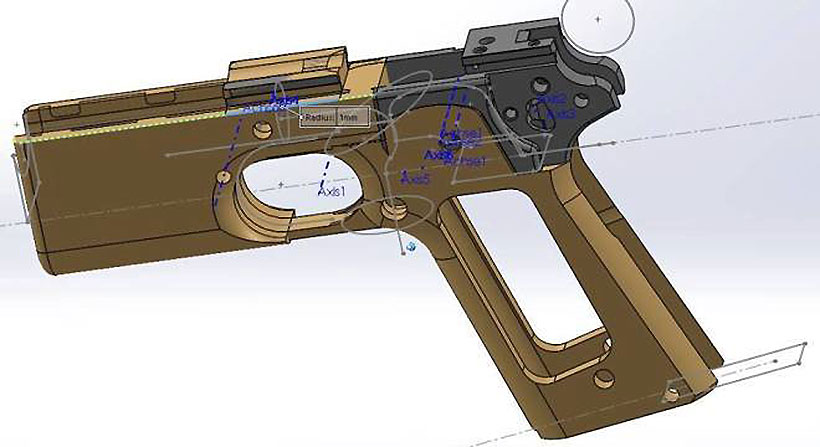 Проект пистолетной рамки с интегрированным ЛЦУ