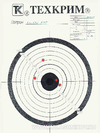 Мишнь отстрела патронов с пулей FMJ 15 из карабина ТК598 калибра 9,6/53 Lancaster. Фото из журнала «Калашников»