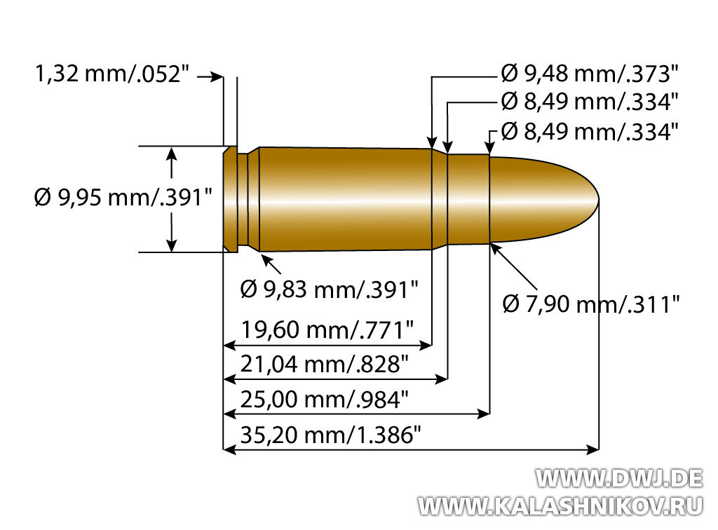 Чертеж патрона 7,62 mm Tokarev